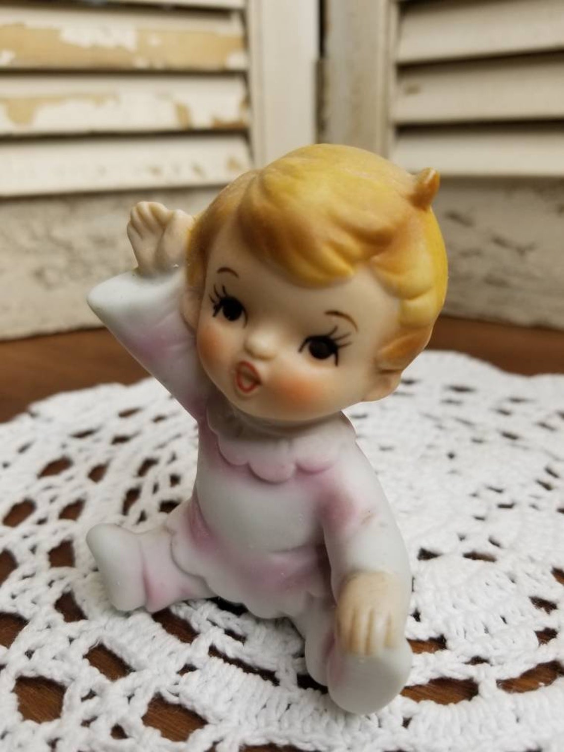Vintage Ceramic Bisque Baby Figurine Nursery Figurine Etsy