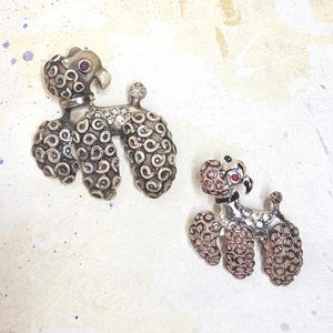 Vintage Poodle Pins Vintage Poodle Pin - Dog Pin - Poodle Brooch - Spaghetti Trim Poodle Brooch - Rhinestone Eye Poodles - Poodle Art Pin