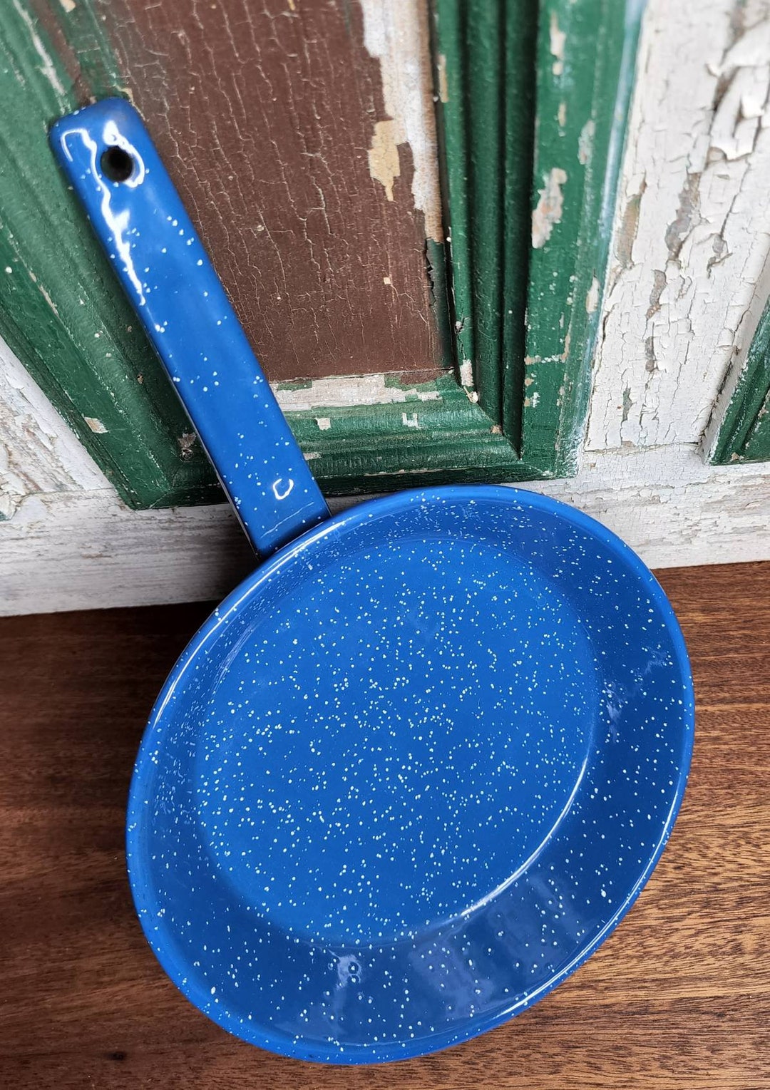 Vintage Blue Enamelware Pan Blue and White Speckled Enamel Pan Blue