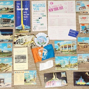 Vintage New York World&#39;s Fair Lot - World&#39;s Fair Postcards - World&#39;s Fair Ashtray - World&#39;s Fair Flag - World&#39;s Fair Monorail Ticket