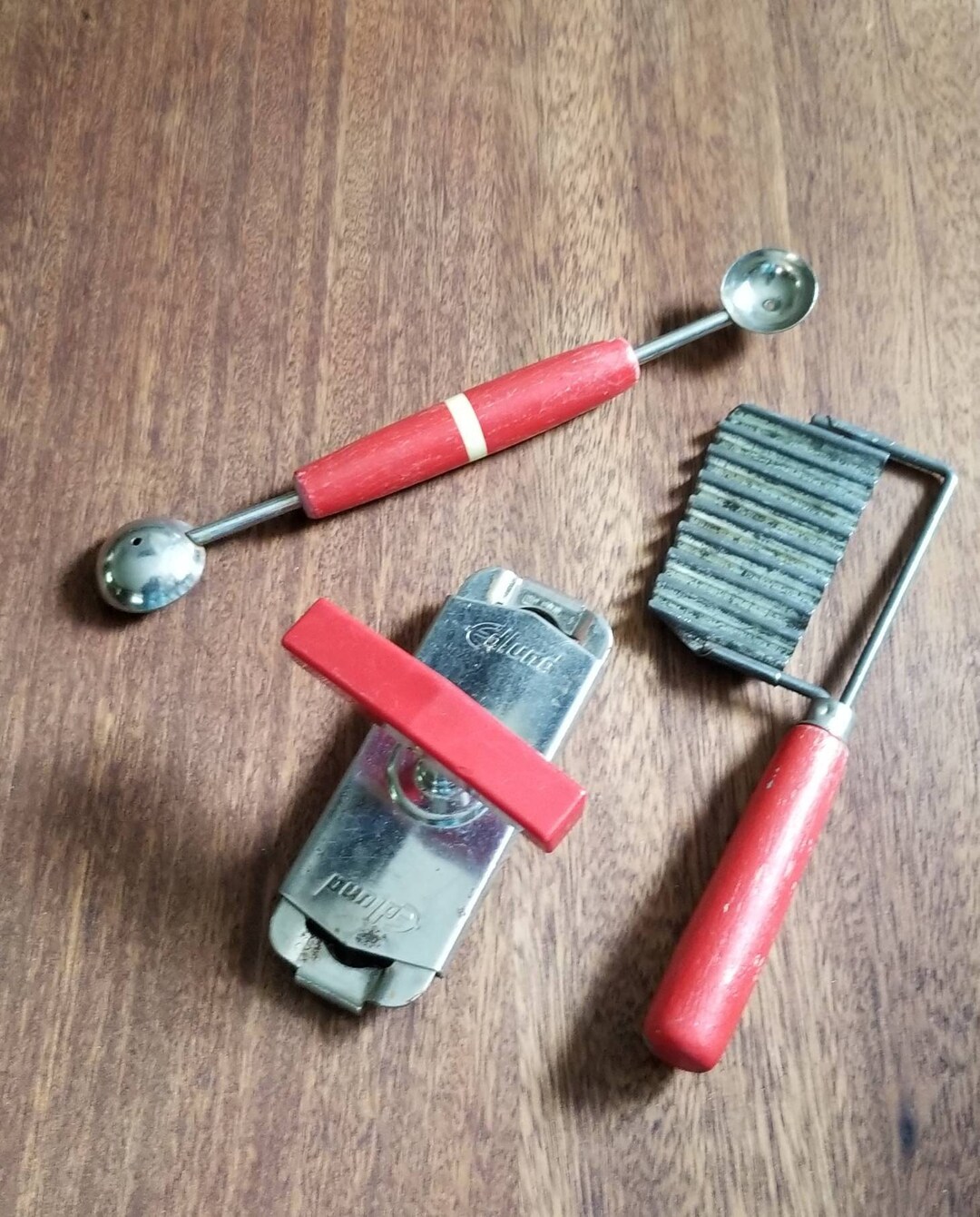 Vintage Kitchen Utensils Red Wooden Handle Kitchen Utensils Primitive Red Utensils Vintage Melon ...