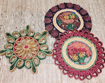 3 vintage rotan geweven onderzetters, hot pad, boho keukendecor