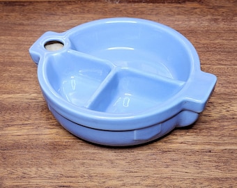 Vintage Baby Warming Bowl - Blue Divided Baby Bowl - Stoneware Warming Bowl - Divided Baby Dish - Vintage Baby Food Warmer - 1940’s