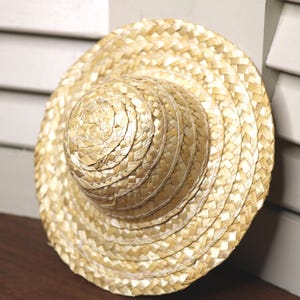 Miniature Doll Hat - 6&quot; Miniature Straw Hat - Tiny Craft Hat - Vintage Miniature Straw Hat - Retro Doll Straw Hat - Straw Doll Hat