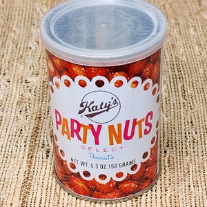 Vintage Katy&#39;s Party Nuts Tin: 1960s Retro Kitchen Decor