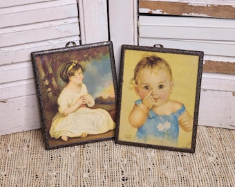 Vintage 1940's Lithograph Prints and Frames, Charlotte Becker Art, C. Moss Co.