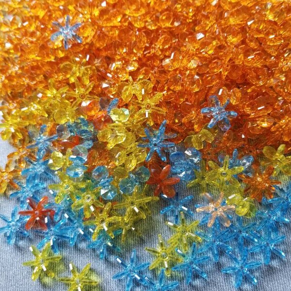 Vintage Bead Lot - Sunburst Beads - Westrim Craft Beads - 7 oz Assorted Beads - 18 MM Paddlewheel Beads - Orange Paddlewheel Beads - 350 +