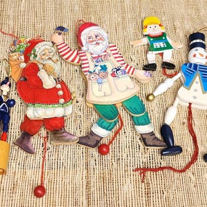Vintage Wooden Jumping Jack Pull String Ornaments