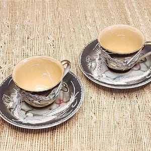 Vintage Occupied Japan Dragon Ware Cup and Saucers - Moriage Hand Painted Dragon Teacup and Saucer - Fairyland China Dragonware