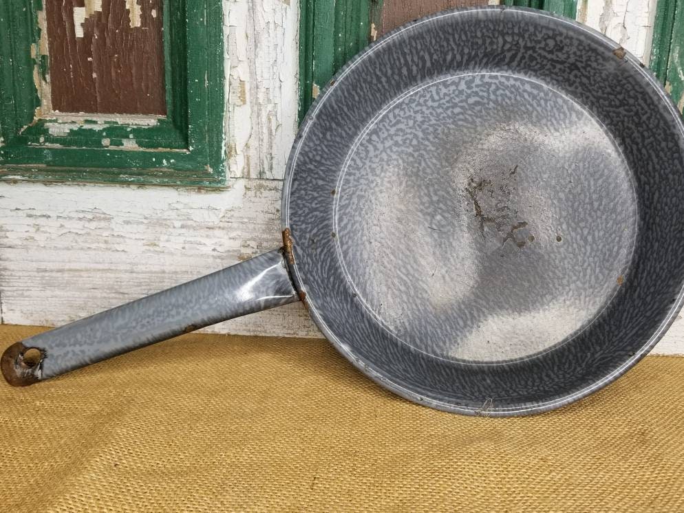 Vintage Grey Graniteware Frying Pan Antique Enamel Pan Etsy