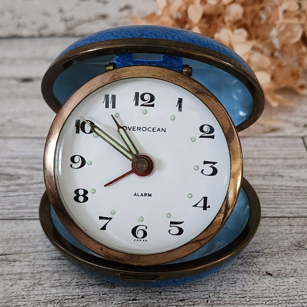 Vintage Travel Alarm Clock - NONWORKING - Overocean Wind Up Alarm Clock - For Parts only - Mid Century Travel Clock - Alarm Clock Parts