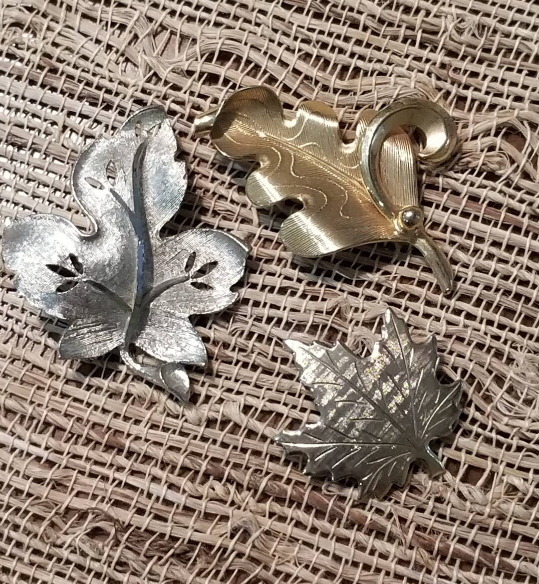 BROCHE vintge doré perle feuille goldtone brooch pin 5,2cm