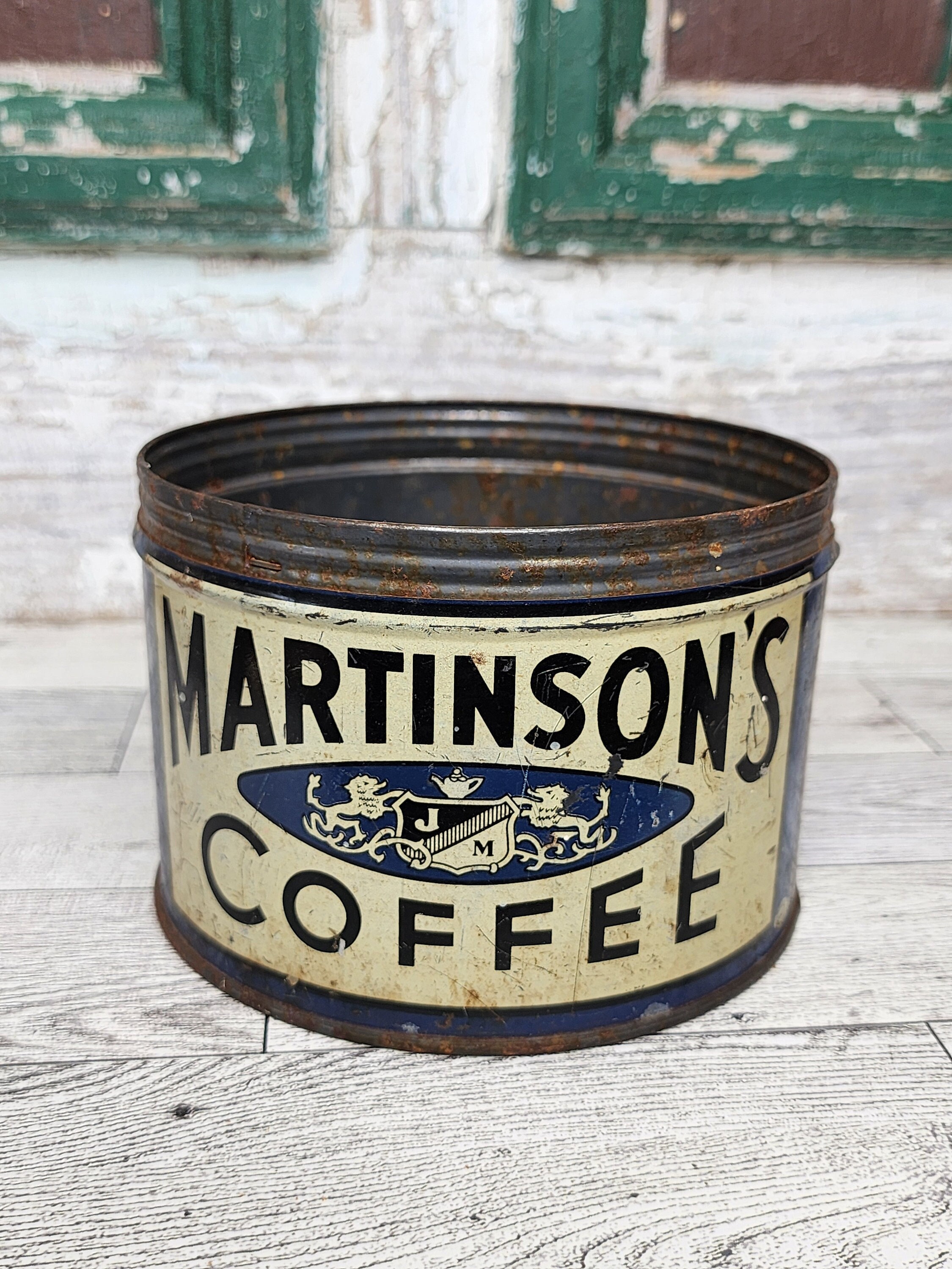 Vintage Martinson s Coffee Can Vintage Blue Coffee Tin Coffee Advertising Martinson s Coffee Inc NYC 1lb Empty Can Advertising Etsy UK