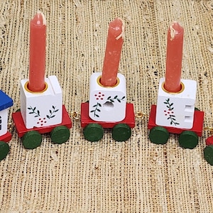 Vintage Wooden Train - NOEL Train Decoration - Hand-painted NOEL Train - 5 Piece Miniature Wood Train - NOEL Train - 9&quot;