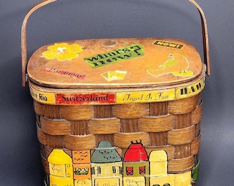 Borsa a cestino vintage Caro-Nan del 1959, Lucky Penny, decoupage