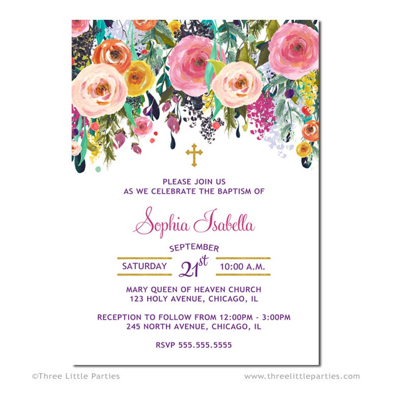 floral baptism invitation christening