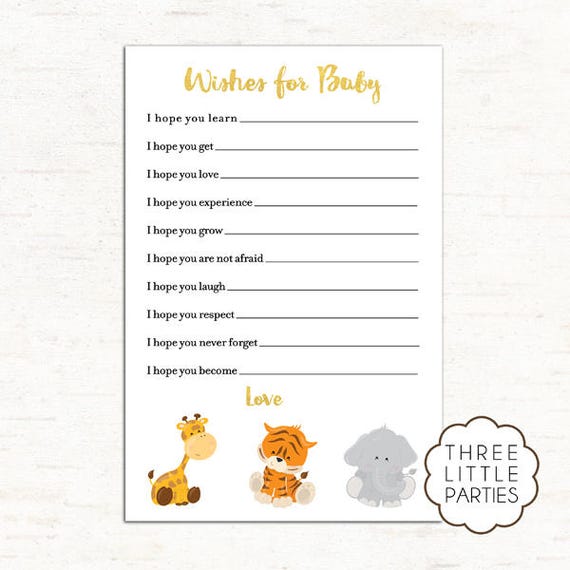 Wishes for Baby INSTANT DOWNLOAD Printable, Animal Baby shower, Safari Baby Shower Wishes for Baby Il_570xn