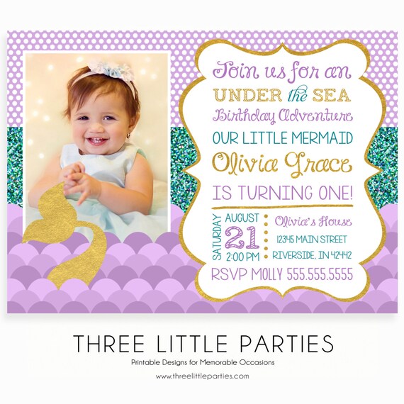 Mermaid Invitation, Under the Sea Mermaid Invitation, Mermaid Birthday Little Mermaid Invitation Teal Purple Gold Sparkle Mermaid Invitation Il_570xn