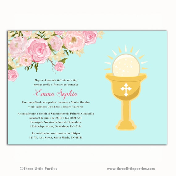 First Communion Invitation, Invitacion Primera Comunión, Printable