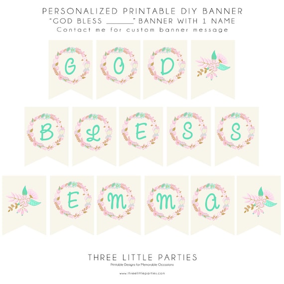Printable Personalized God Bless Banner, Floral Banner, DIY Lace Banner ...