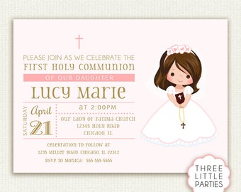 Girl First Communion Invitation, Invitacion Primera Comunión, Printable 1st Communion Invitation, First Holy Communion Invitation