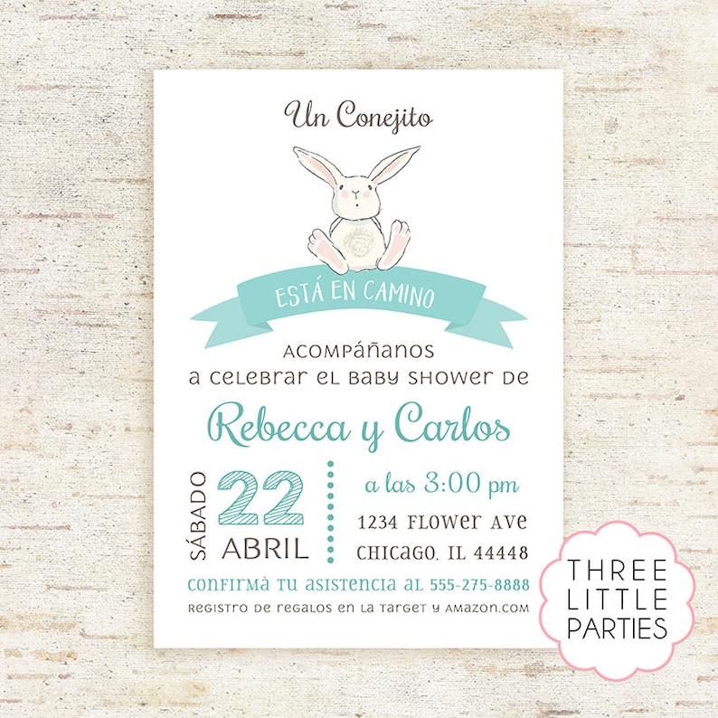 Invitacion Bebe Ducha Conejito Invitacion Baby Shower Etsy