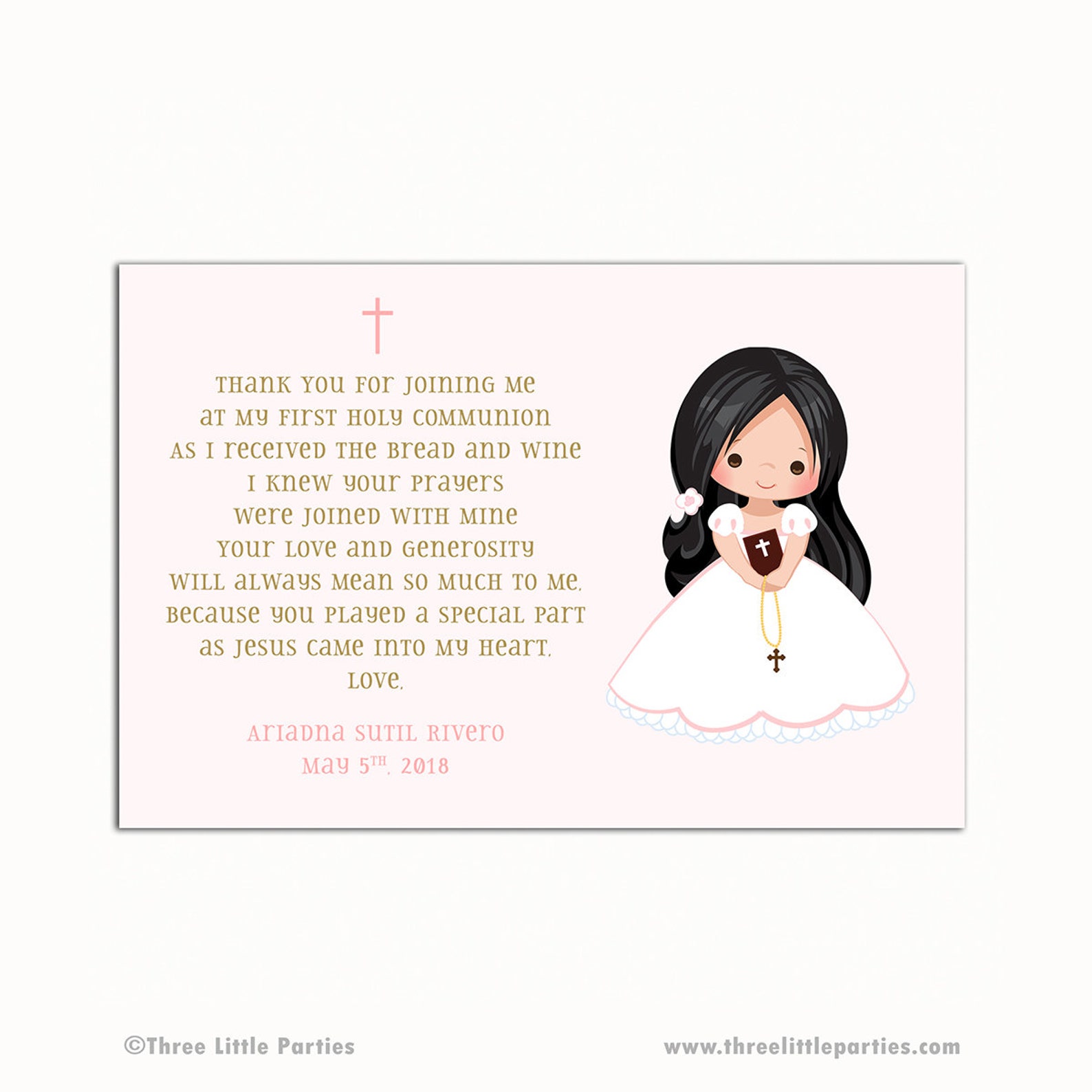First Communion Thank You Card First Holy Communion Thank You Etsy