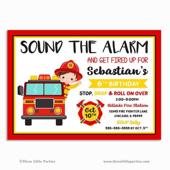 Firefighter Invitation Fire Truck Birthday Invitation Printable Fire 