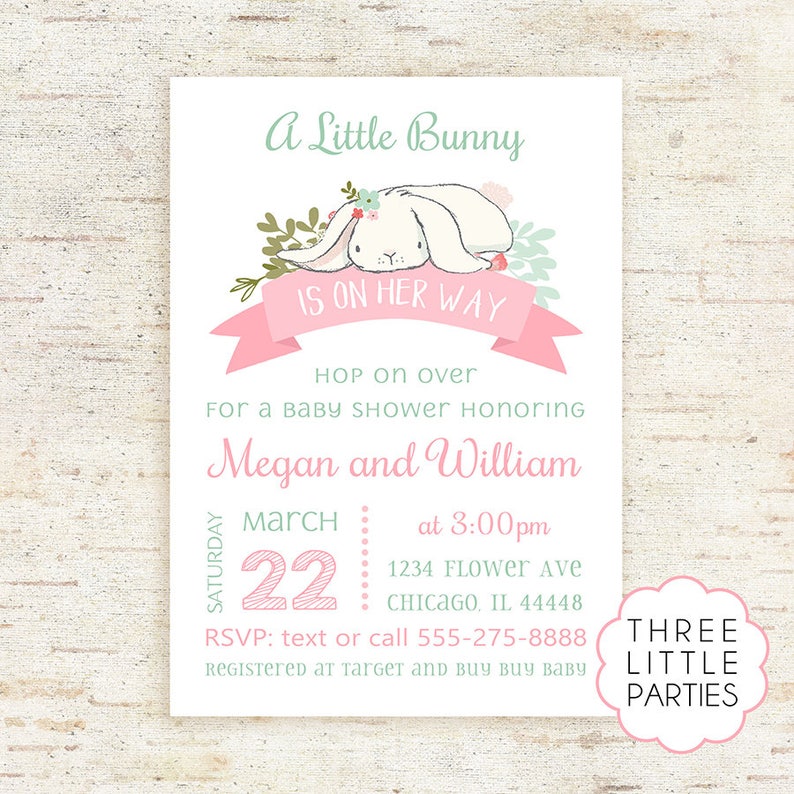 Bunny Baby Shower Invitation Girl Baby Shower Invitation Boy Etsy