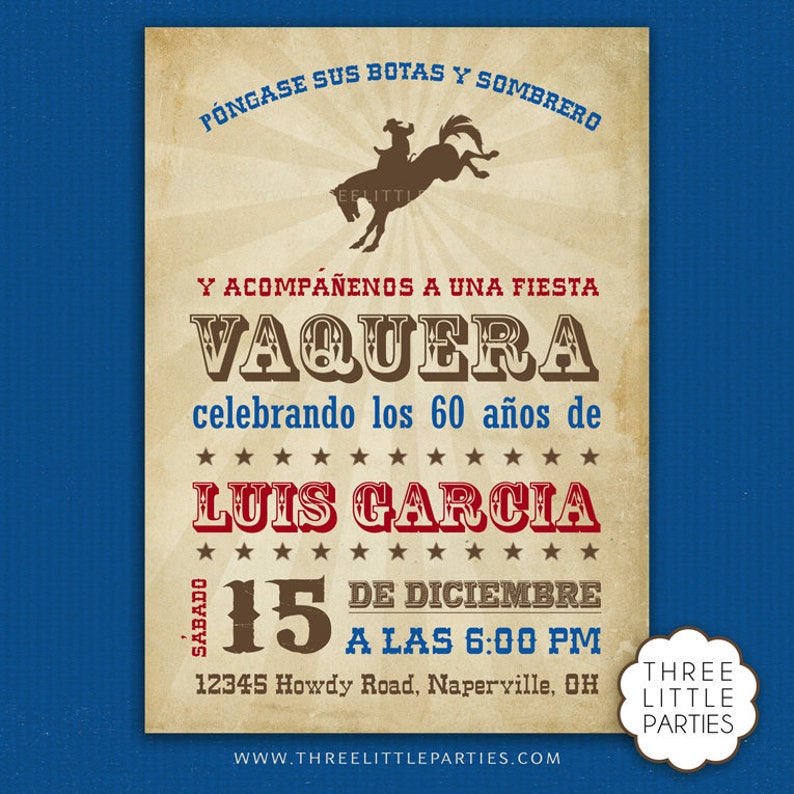 Spanish Cowboy Invitation Fiesta Vaquera Invitacion En Etsy