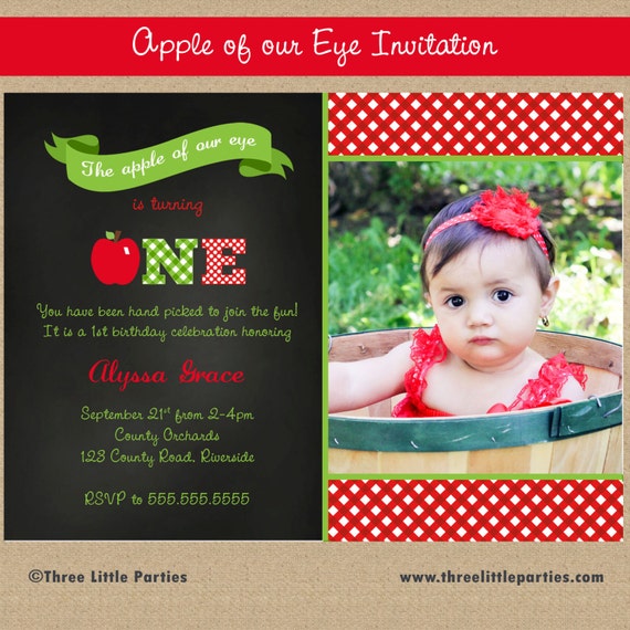 Apple Invitation Apple of Our Eye Birthday Invitation Printable by