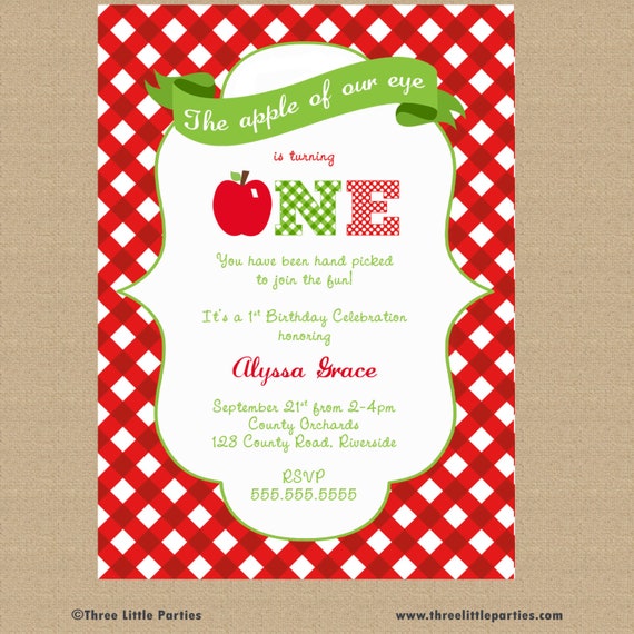 Apple Invitation Apple of Our Eye Birthday Invitation Printable
