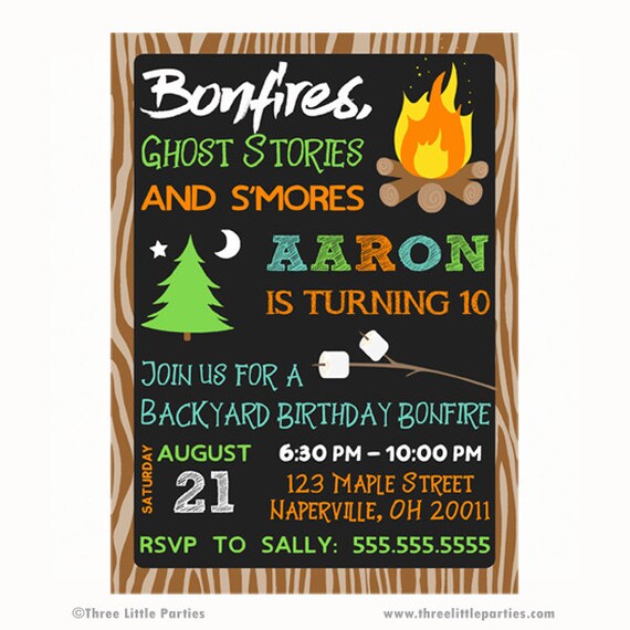 Birthday Bonfire Invitation, S'mores Party, Camping Invitation ...