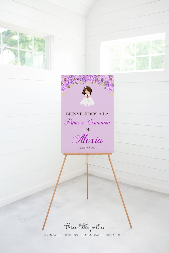 Bienvenidos Primera Comunión, Floral First Communion Sign
