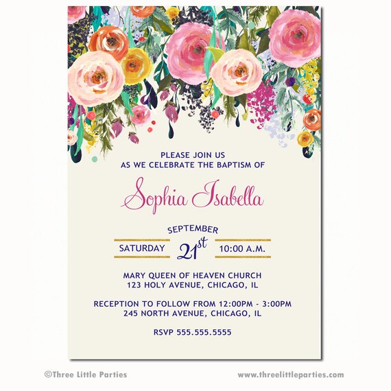 floral baptism invitation christening