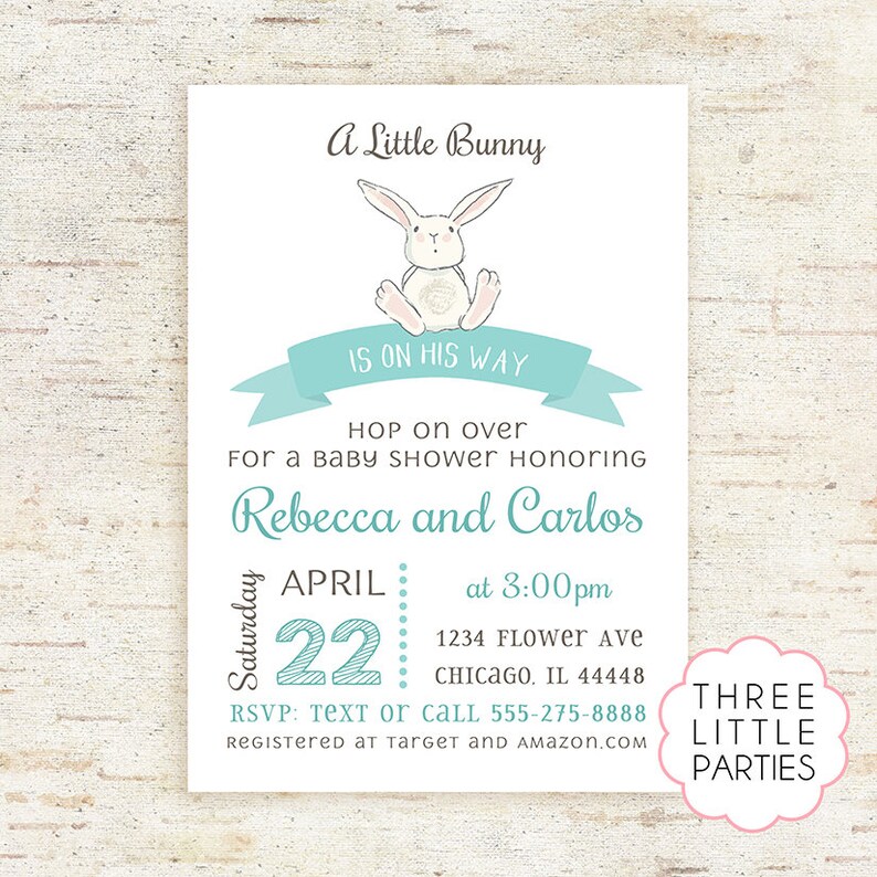 Bunny Baby Shower Invitation Girl Baby Shower Invitation Boy Etsy
