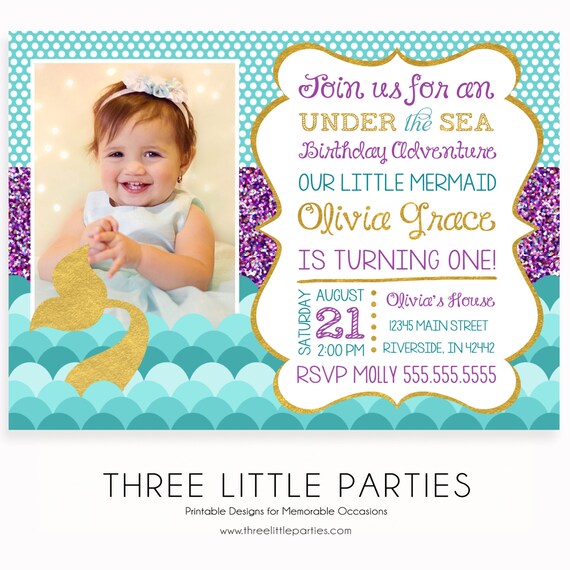 Under the Sea Mermaid Birthday Invitation, Teal Purple Gold Mermaid Invitation, Sparkle Mermaid Invitation, Mermaid Birthday Party Il_570xn