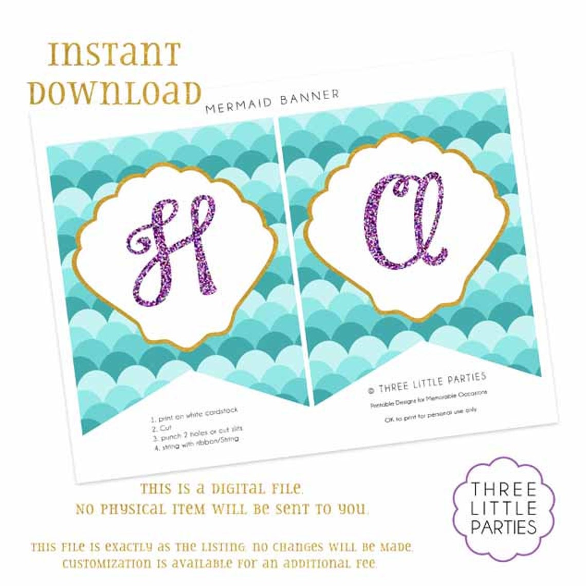 Mermaid Banner Mermaid Printable Banner INSTANT DOWNLOAD - Etsy