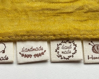 10x cotton fabric sew in "handmade" labels  - Sheep, Wool, Leaves, Heart - Sewing, craft, dressmaking, knitting, bags, hats