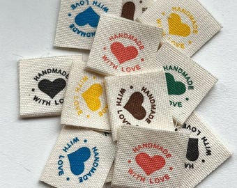 6x Cotton Fabric "Handmade" Sew-In Labels – multi coloured