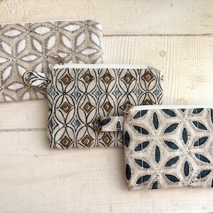 Geometric Zipper Coin Purse: Japanese Fabric Pouch, Key Ring - Handmade UK