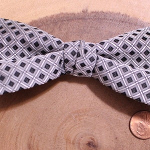 Vintage Mens Black, Gray and Silver Bow Tie, Adjustable