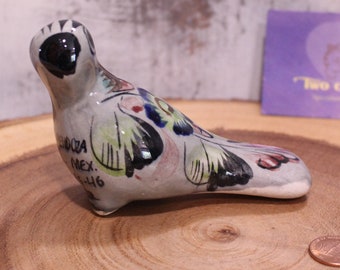 Vintage Mexico Folk Art Pottery Bird Dove Figurine, Hotel De Mendoza, Vintage Advertising, Signed