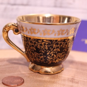 Vintage P. Pastaud Limoges France China Demitasse Tea Cup No Saucer, White, Black and Gold