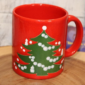 Vintage Waechtersbach Mug, Red with Green Christmas Tree