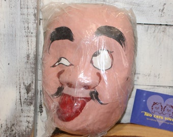 Vintage Funny Face Mask Wall Hanging with cord, Signed by Artist