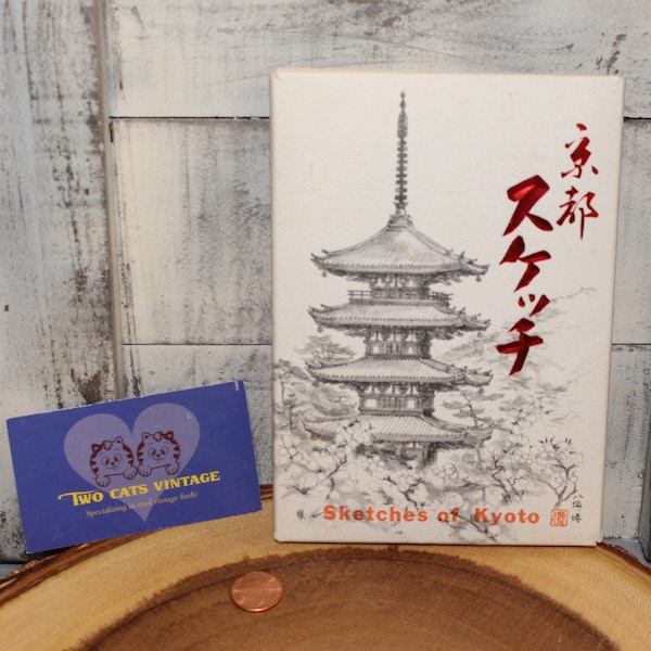 Beautiful Vintage Sketches of Kyoto Japan, Postcards, Set of 19 Postcards, Samples Shown in Pictures, 1974