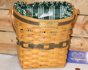 Vintage Longaberger Christmas Collection Glad Tidings Basket 1998, assinado na parte inferior, forro estilo verde e branco, inserção de plástico