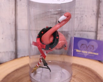 Vintage oplichtende vakantie roze flamingo ornament afdeling 56, nieuw in doos, clip-on met varkensstaart