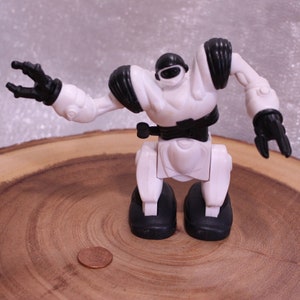 black and white robot toy